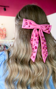 Shimmer Bow Barrette with Hand Sewn Crystals | Pink