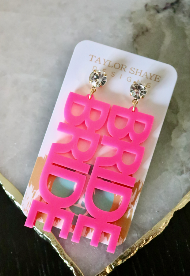 Neon Pink Bride Earrings