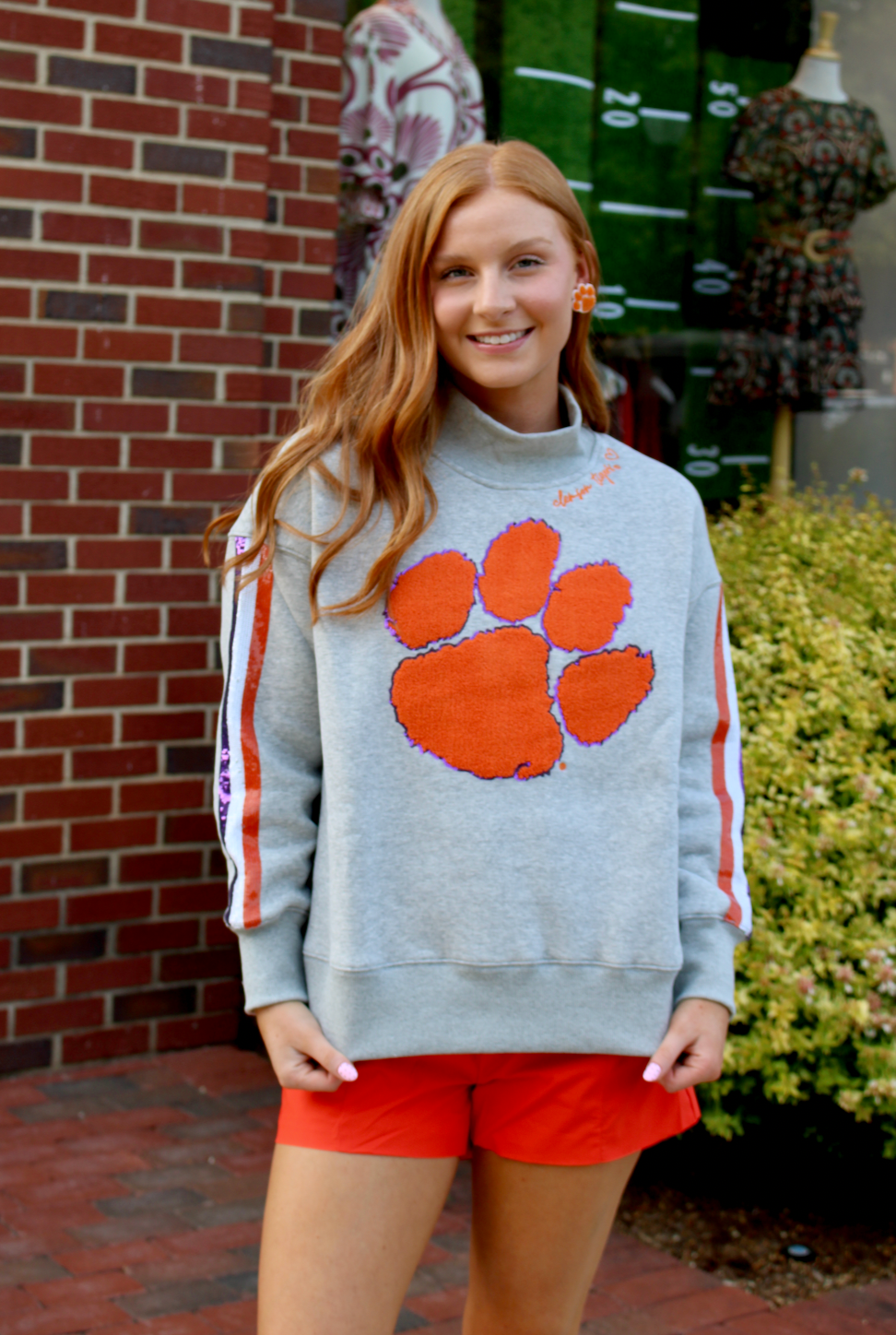 Mock Neck Sequin Stripe Sweatshirt | Clemson
