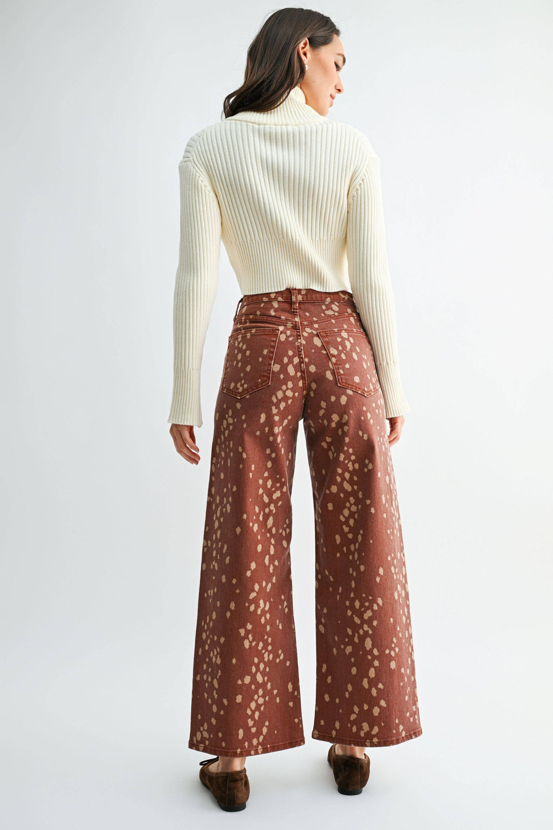 Printed Hem Seamed Slim Wide Leg | Deer Print