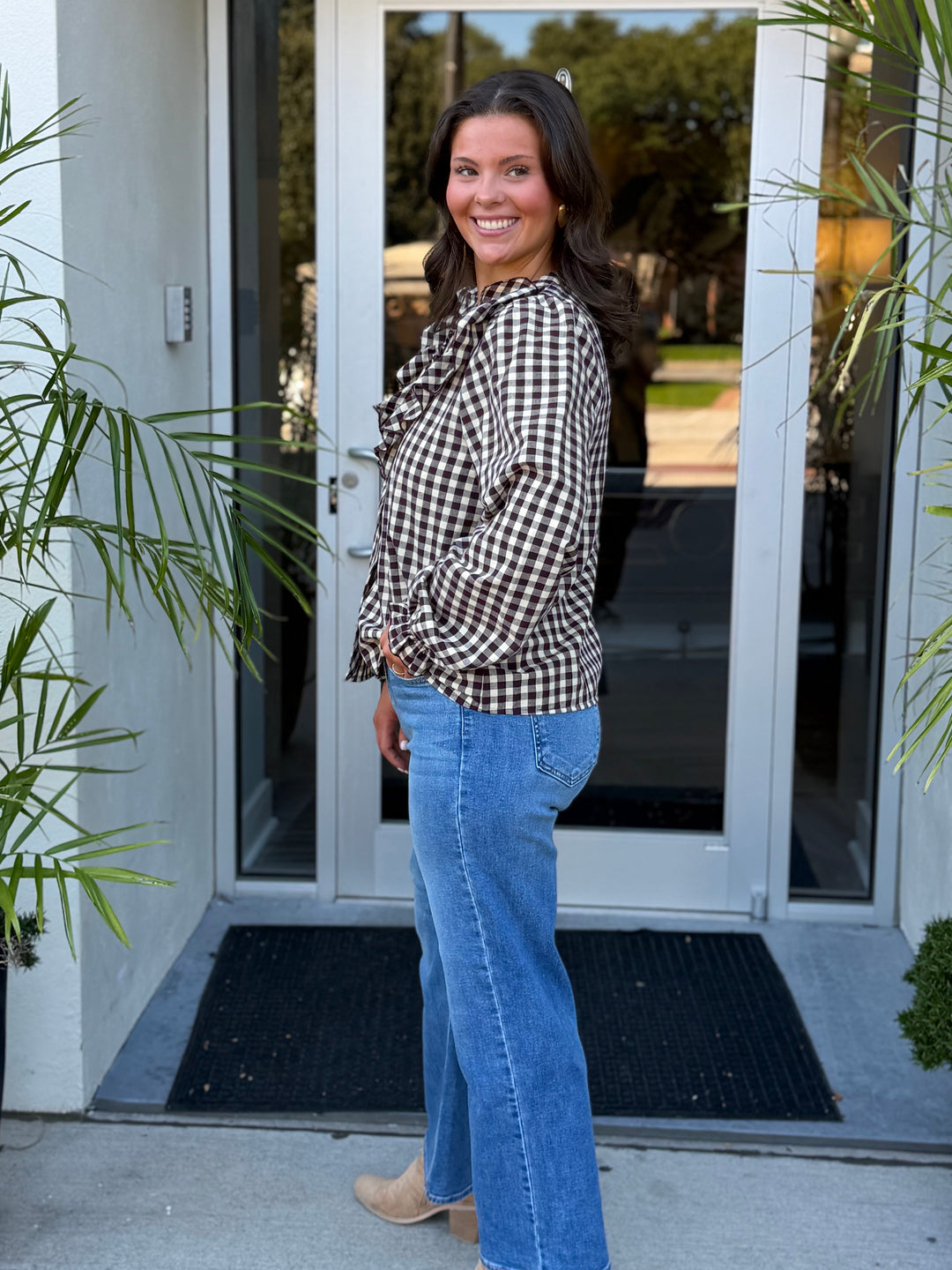 Charlie Gingham Ruffle Top