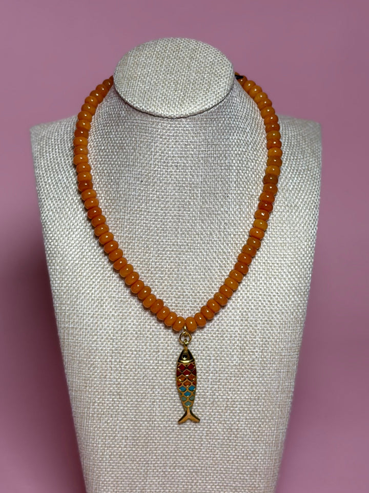 Mini Rondelle Bead Fish Necklace -  Burnt Orange