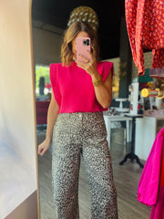 Leopard Print Low Rise Barrel Jean