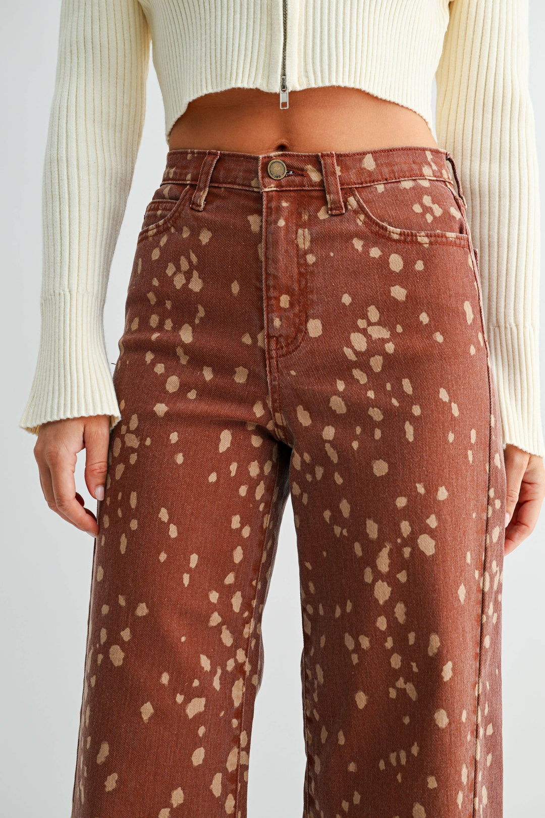 Printed Hem Seamed Slim Wide Leg | Deer Print