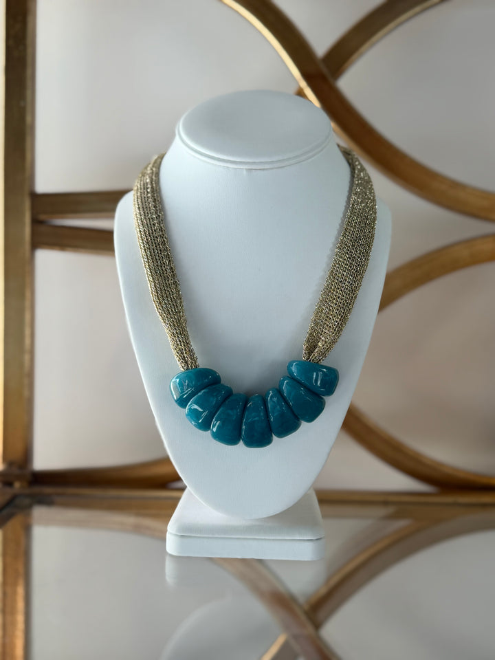 Tribal Mesh Necklace - Teal