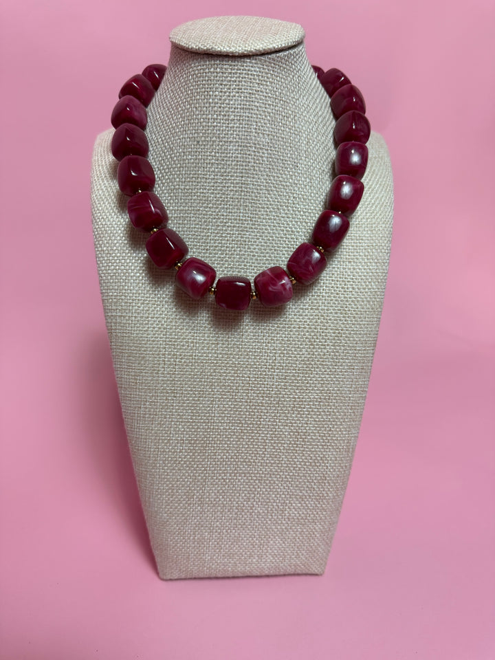 Marble Cube Necklace | Garnet