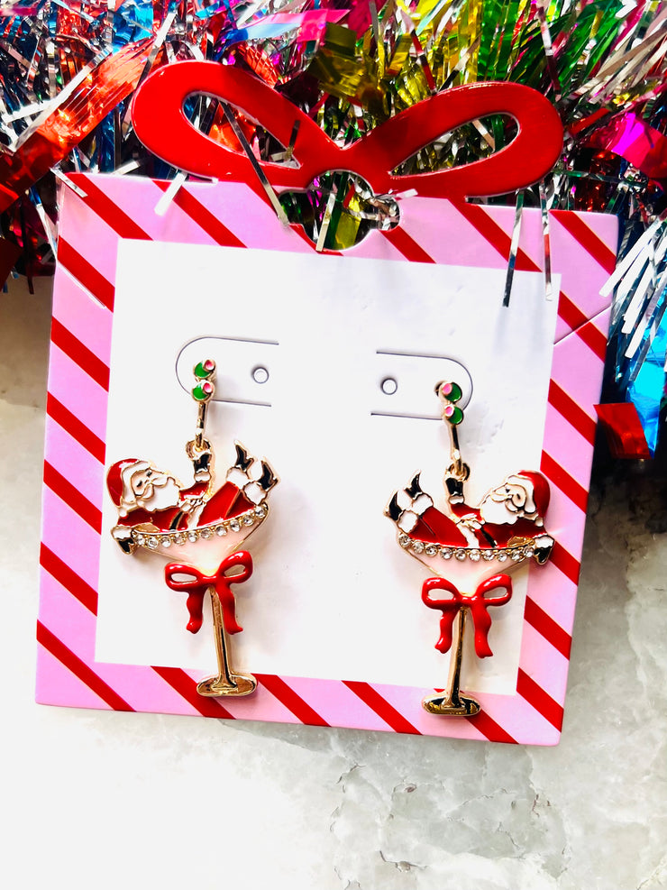 Sippin Santa Earring