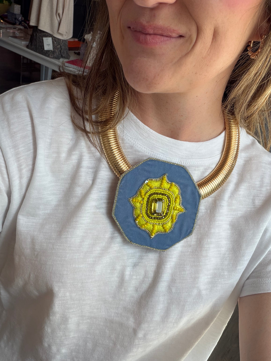 Gilded Medallion Necklace | Blue