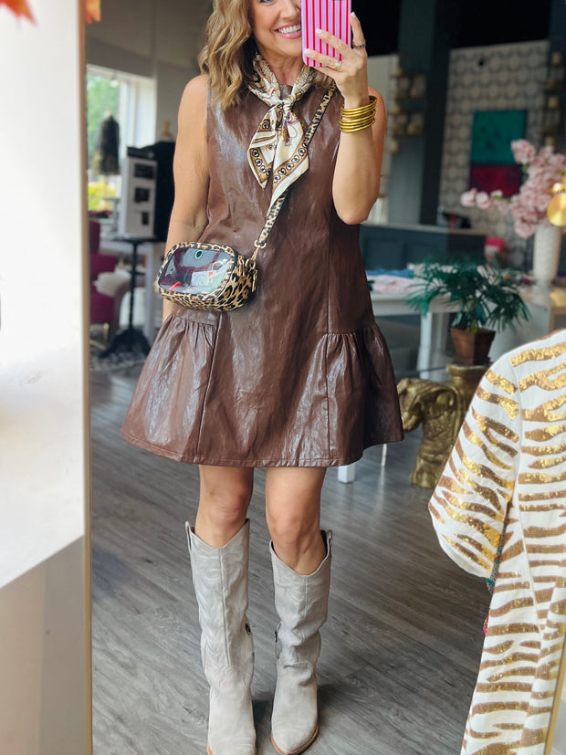 Fort Worth Faux Leather Dress | Chocolate