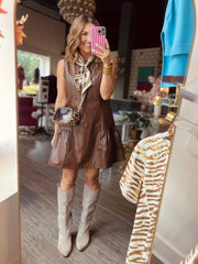 Fort Worth Faux Leather Dress | Chocolate