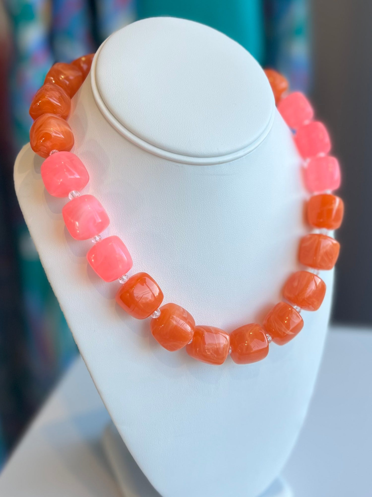 Bodie Beaded Necklace | Orange + Pink