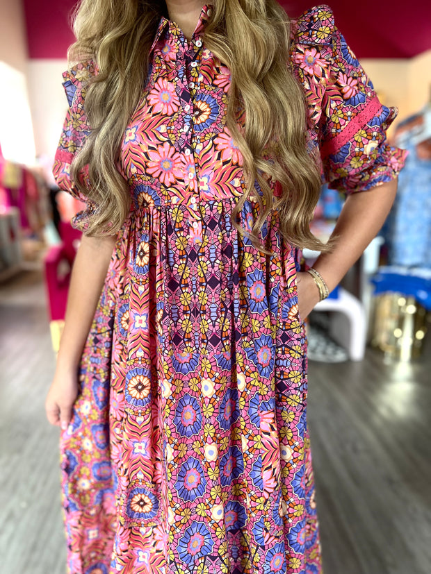 Kaleidoscope Eyelet Maxi Dress