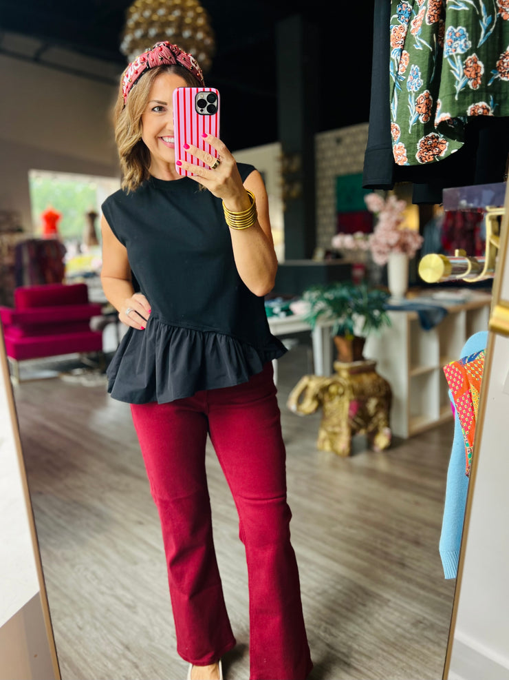 Asymmetrical Peplum Top | Black