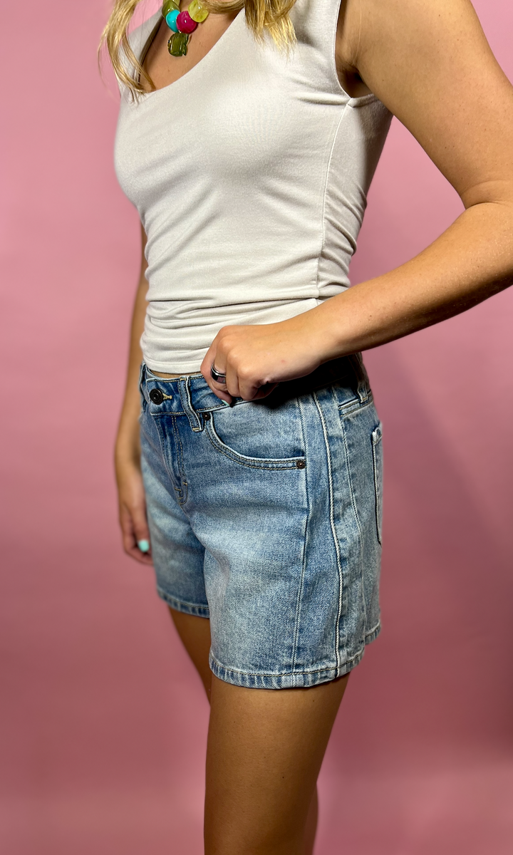 Side Seam A Line Sorts | Medium Wash