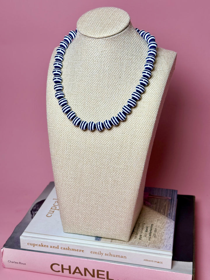 Mini Candy Coated Necklace | Navy Stripe