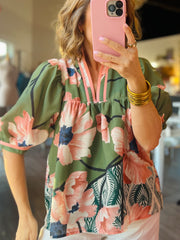 Olive Bloom Top