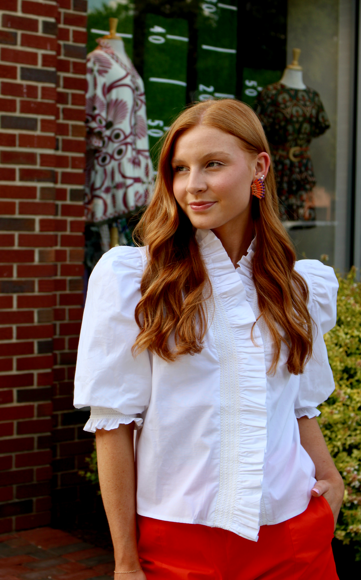 White Poplin Ruffle Top