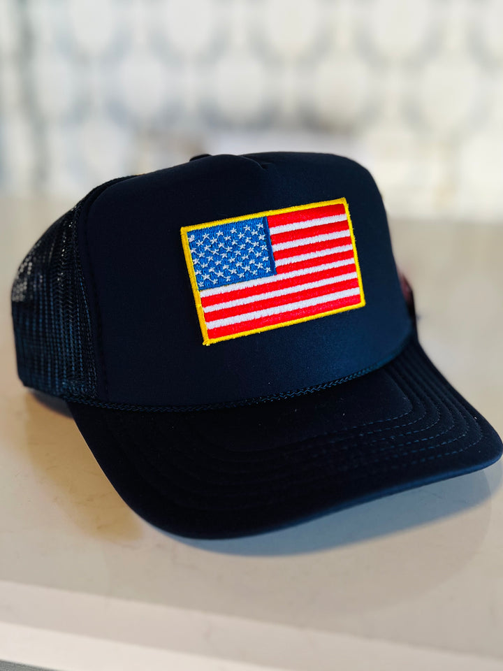 American Flag Patch Trucker Hat | NAVY