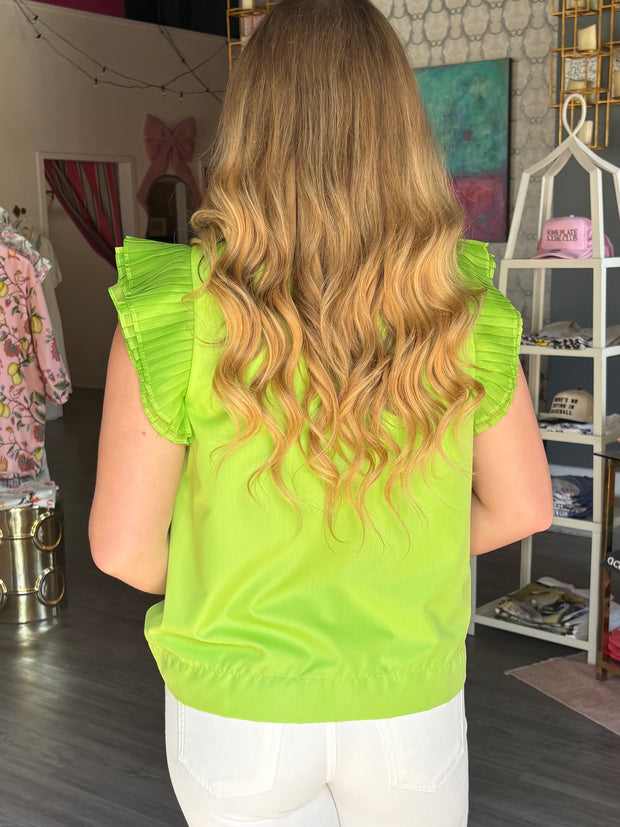 Polly Pleated Top | Lime