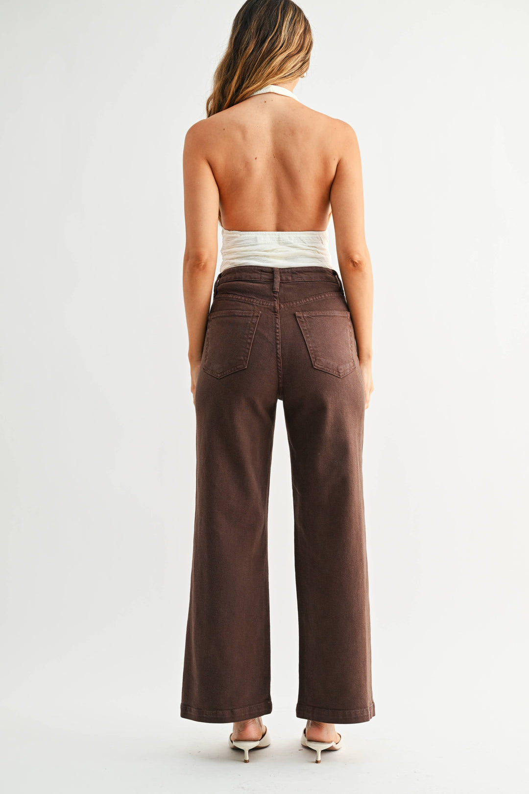 Patch Pocket Wide Leg Denim | Dark Brown