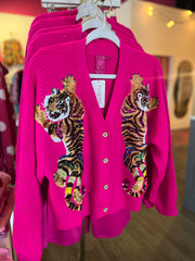 Neon Pink Multi Rainbow Tiger Cardigan