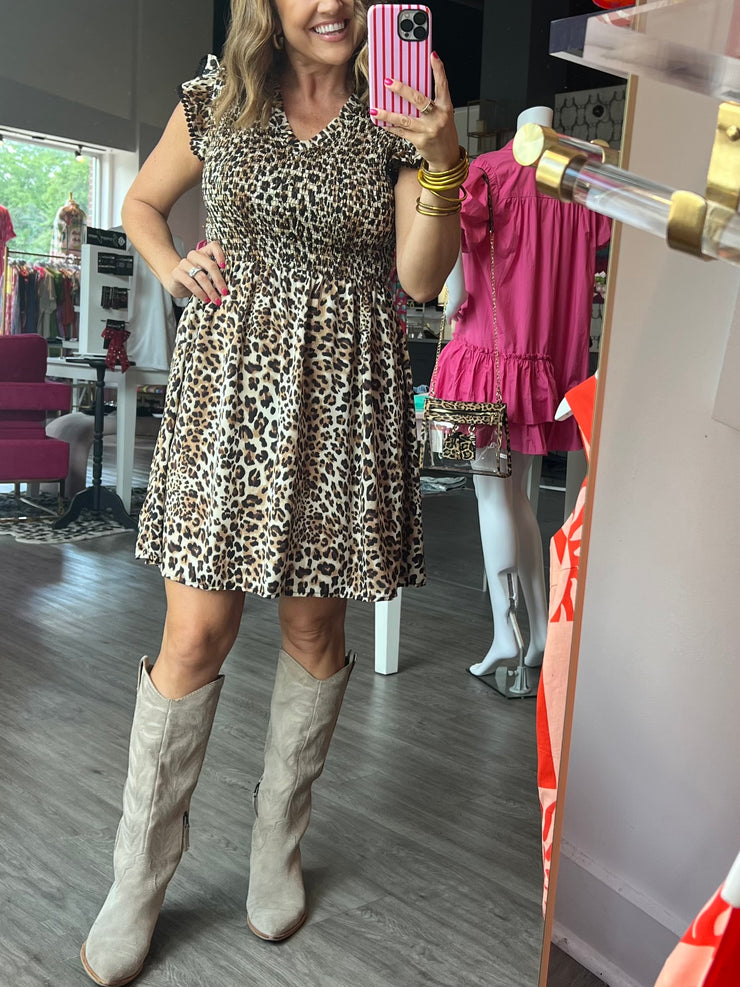 In The Wild Smocked Leopard Dress
