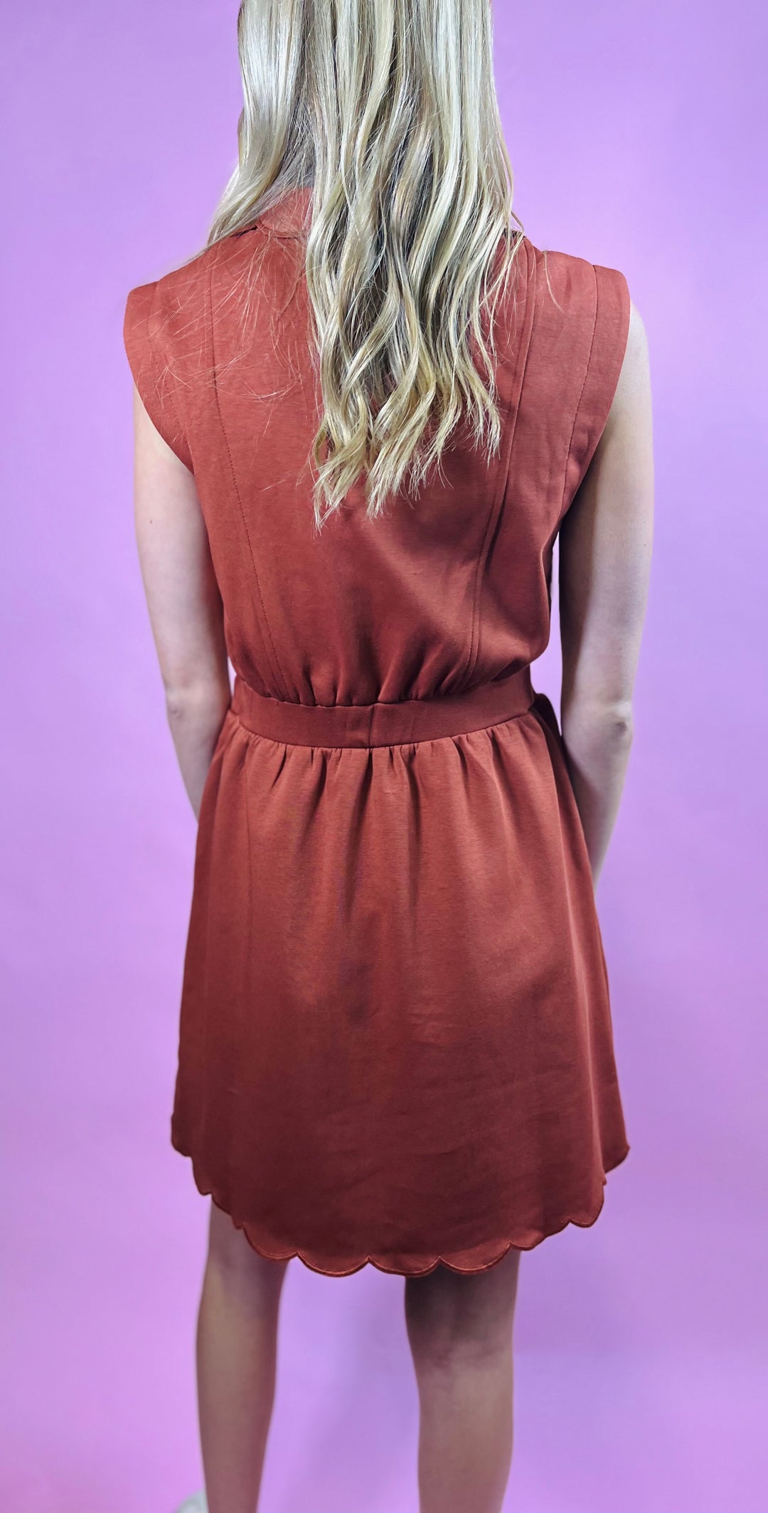 Savannah Scallop Day Dress | Brick