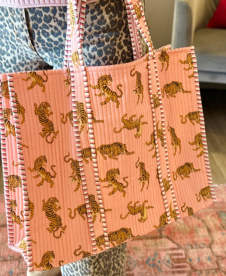 Quilted Block-Print Tote Bag | Goldie