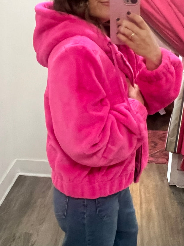 Hot to Go Faux Fur Hooded Coat | Hot Pink