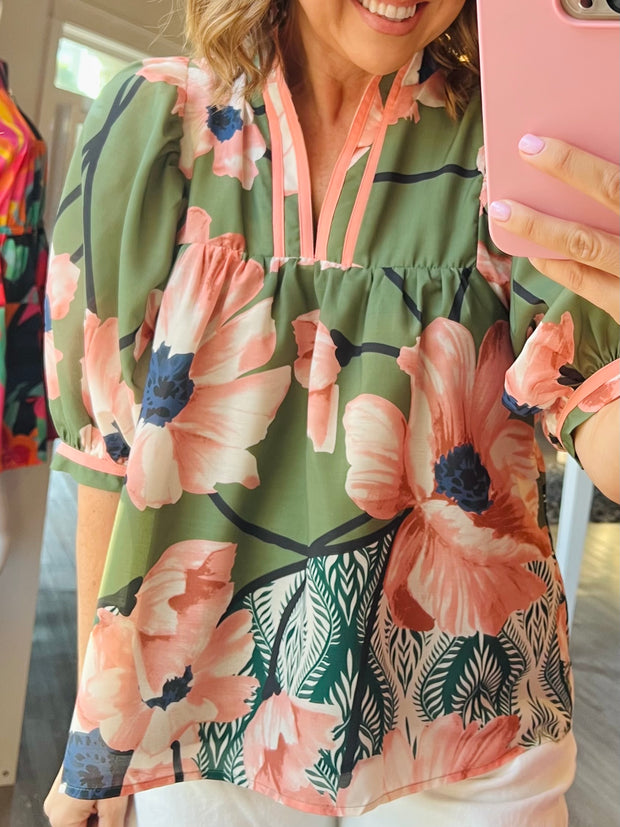 Olive Bloom Top