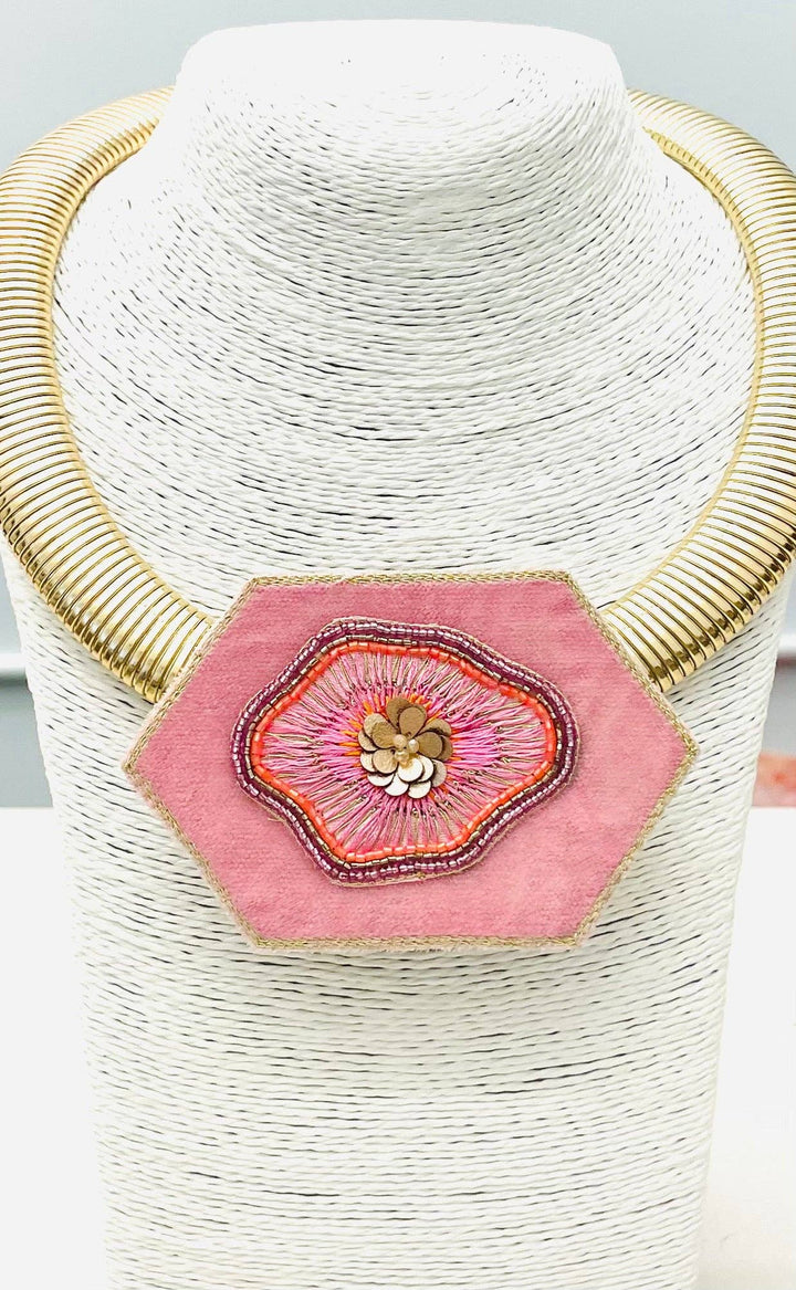Gilded Medallion Necklace | Pink