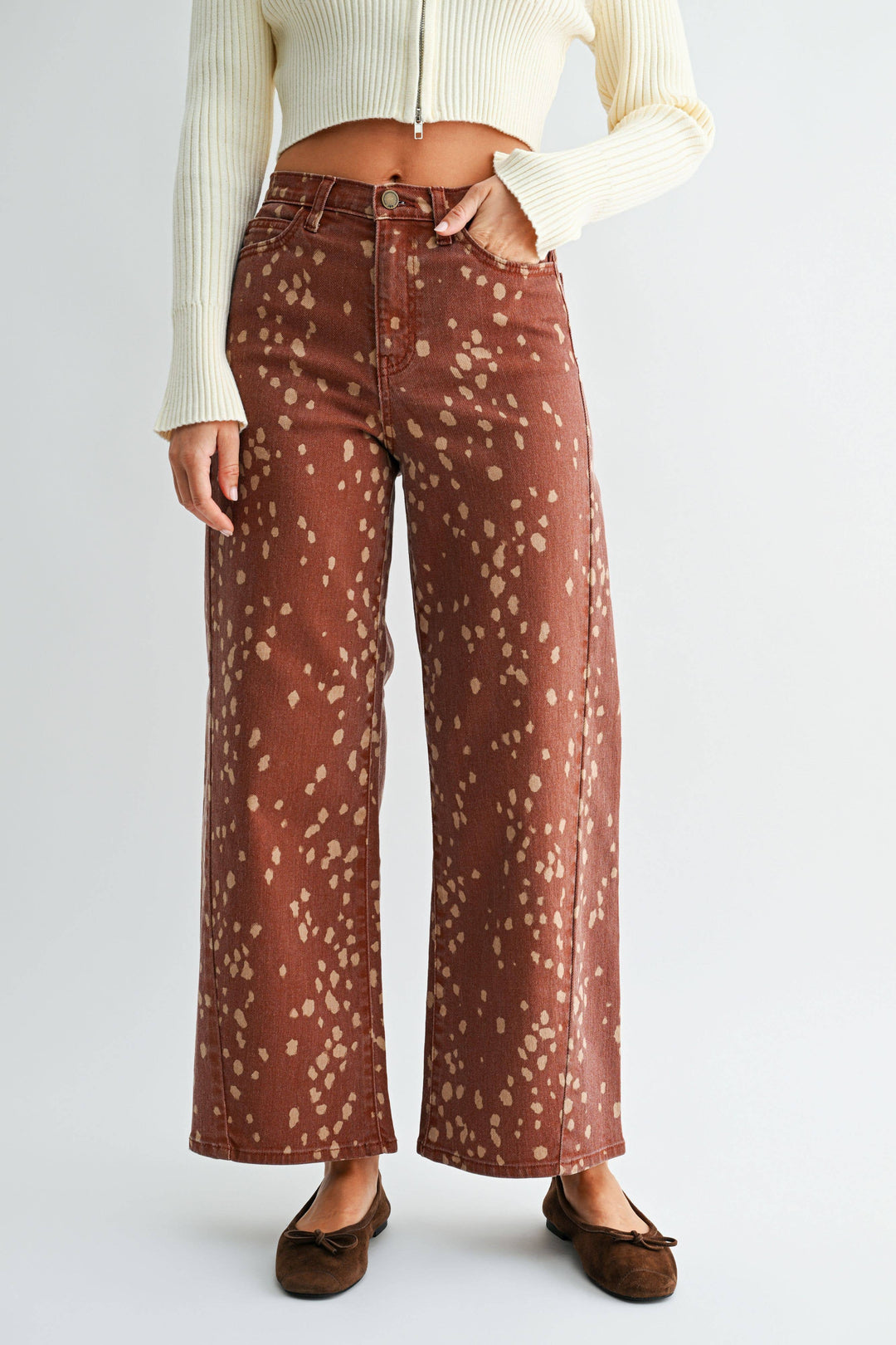 Printed Hem Seamed Slim Wide Leg | Deer Print
