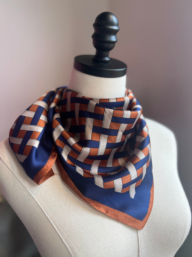 Geo Scarf | Cognac / Navy