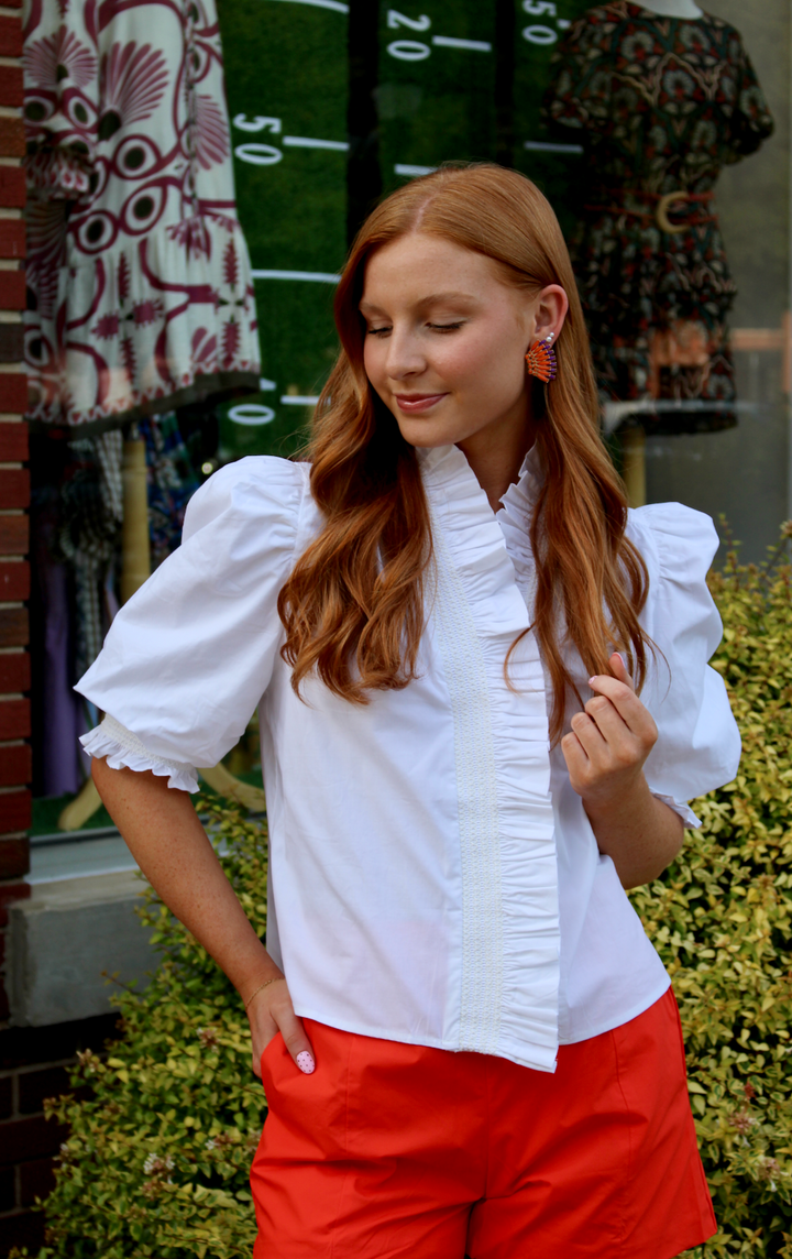 White Poplin Ruffle Top
