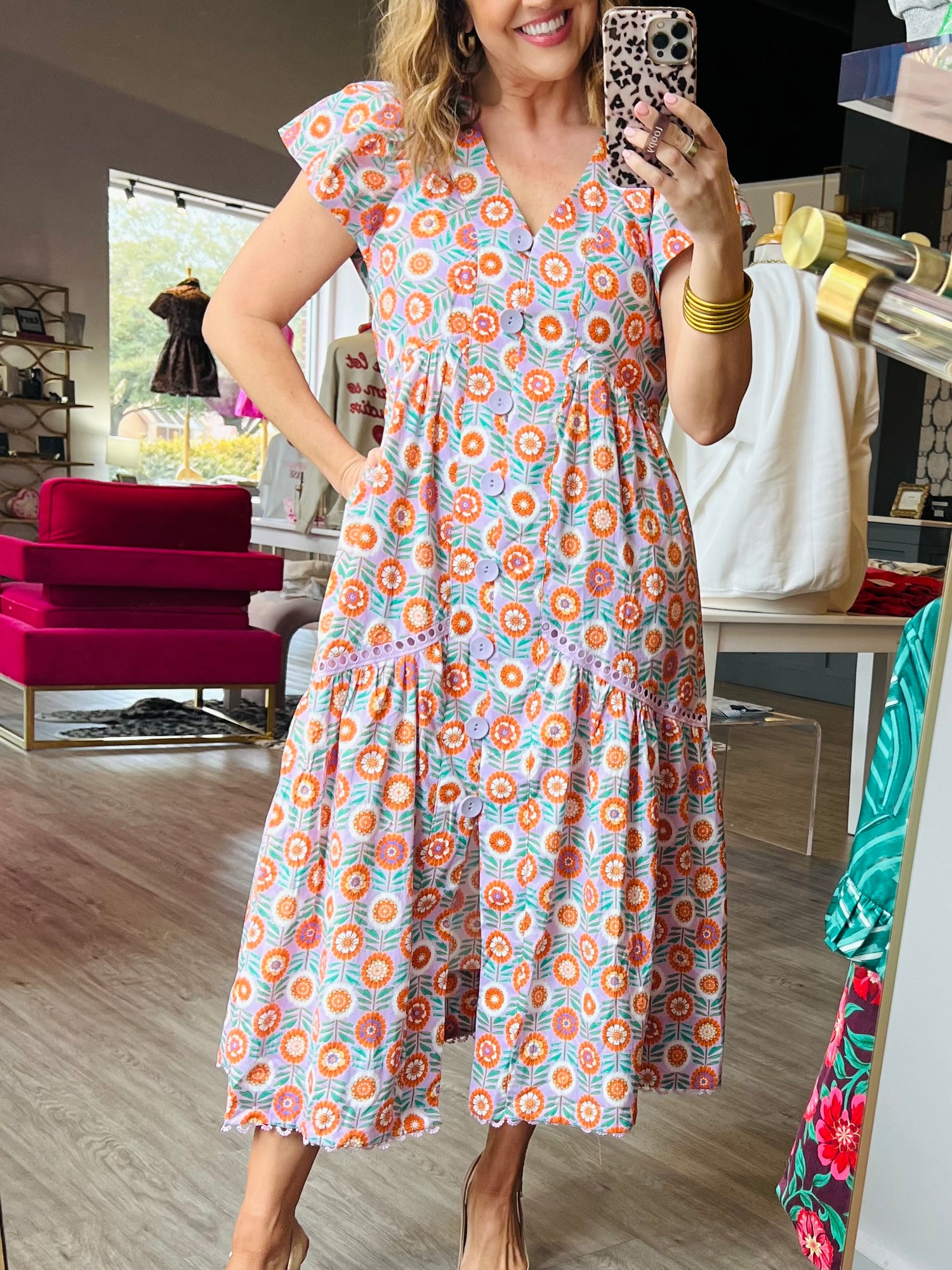 Golden Meadow Button Dress