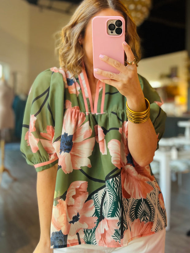Olive Bloom Top