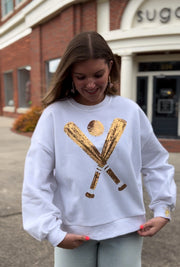 White and Gold Sequin Baseball Sweatshirt