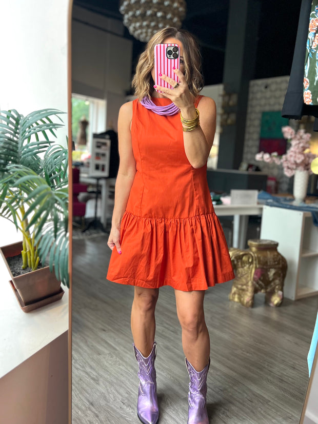 Fit & Flare Bubble Hem Dress | Orange