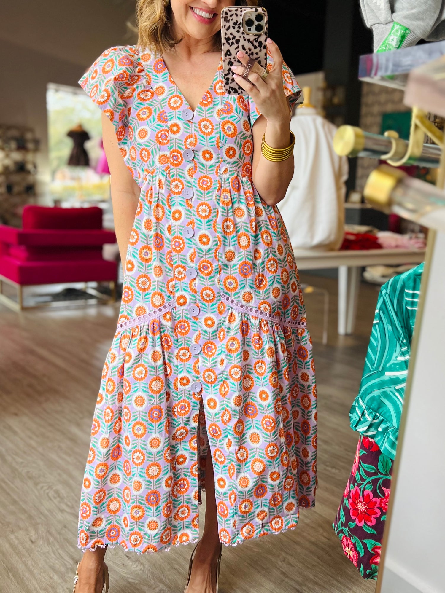 Golden Meadow Button Dress