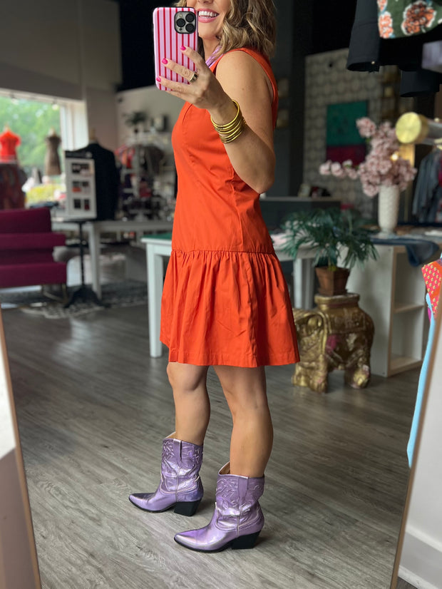 Fit & Flare Bubble Hem Dress | Orange