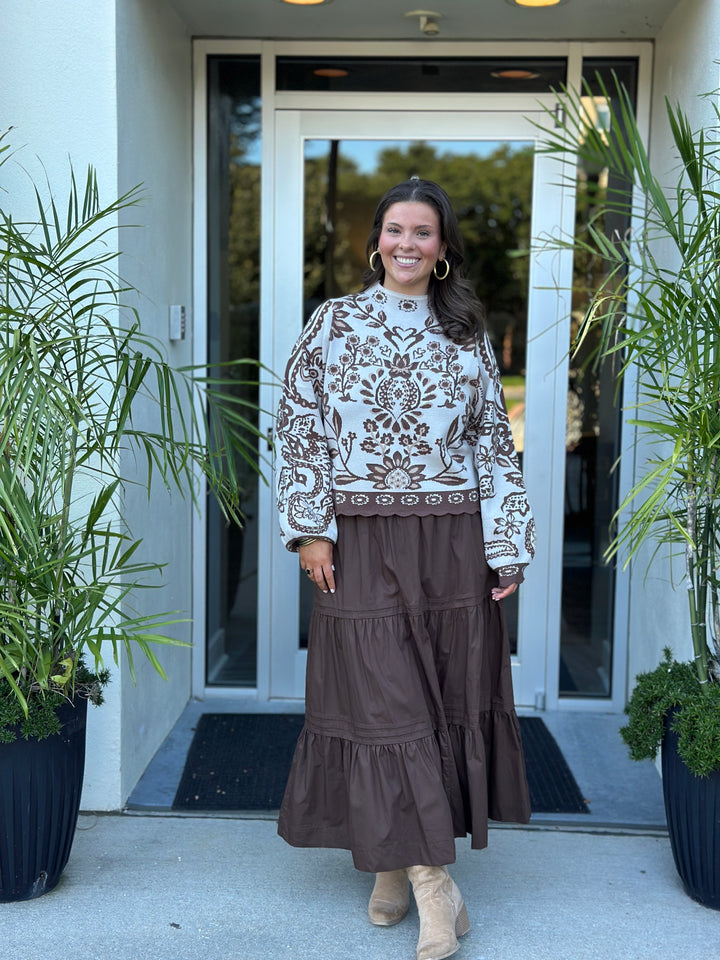 Brown Cascade Maxi Skirt