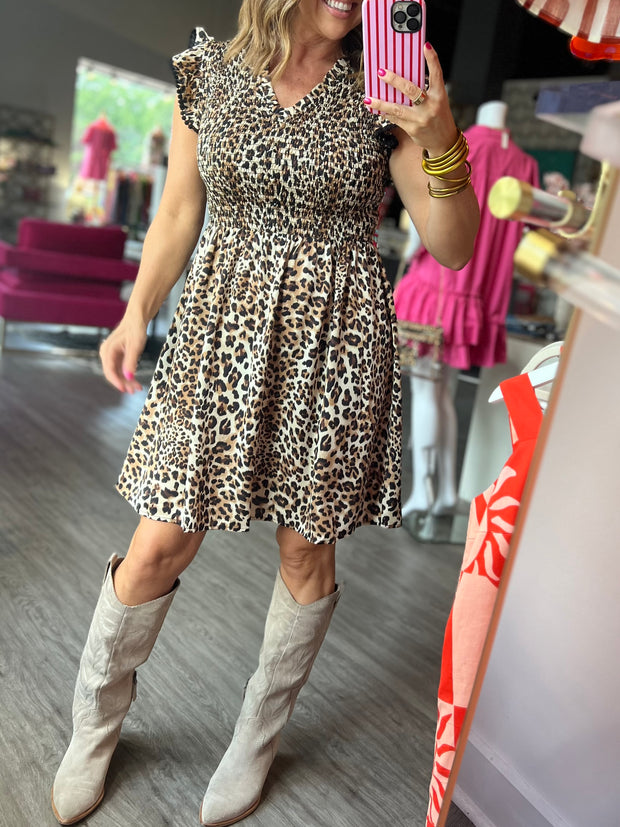 In The Wild Smocked Leopard Dress