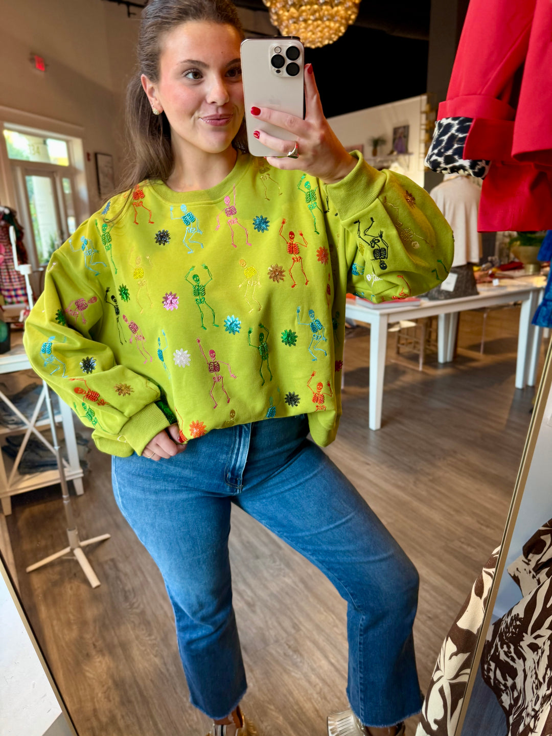 Multi Skeleton Sweatshirt | Lime Green