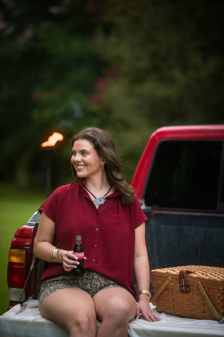 Catherine Button Down Blouse | Garnet
