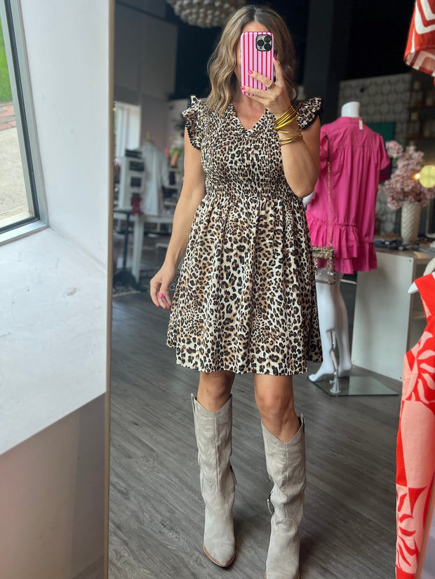 In The Wild Smocked Leopard Dress