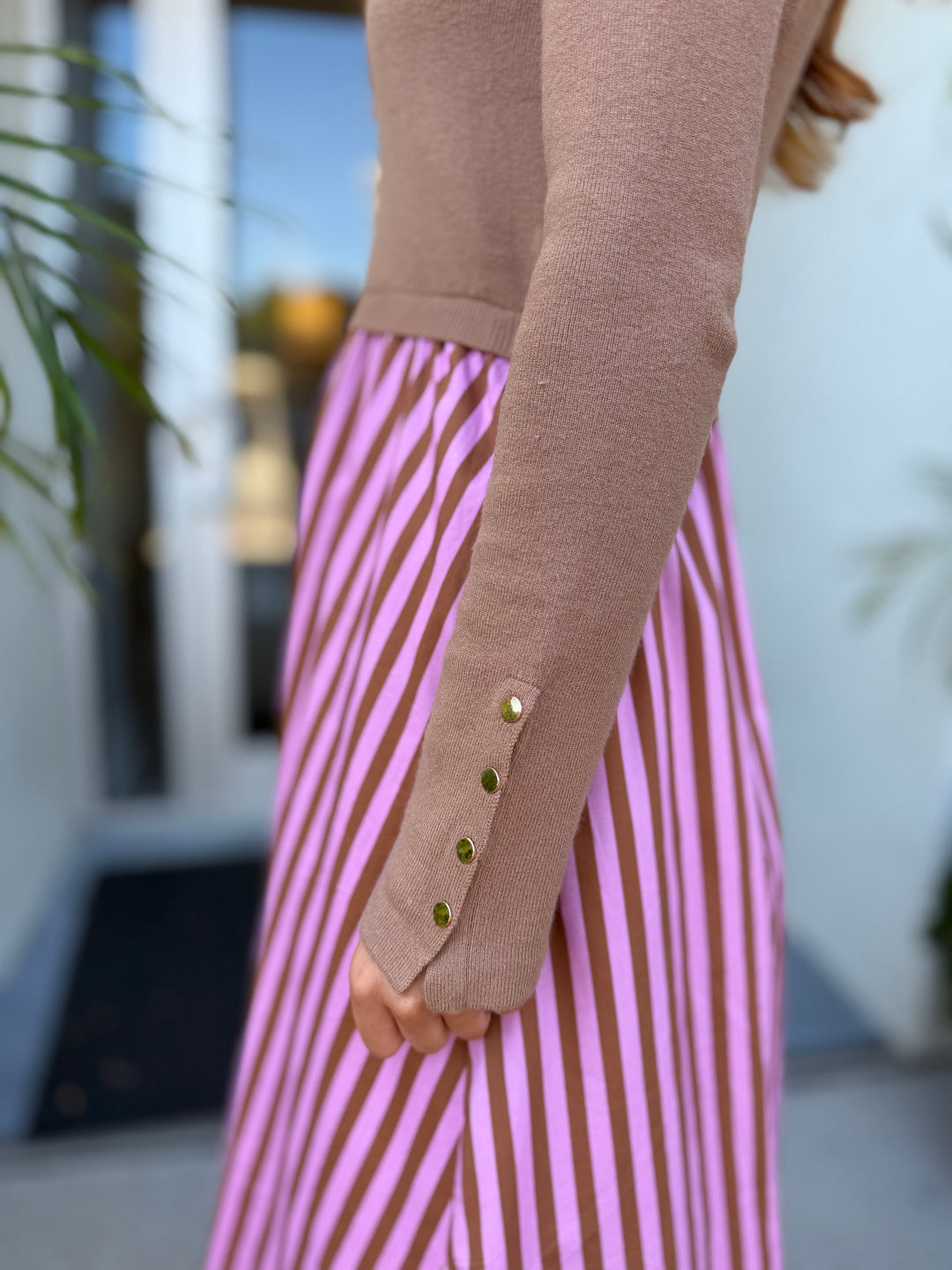 Camel Knit Striped Maxi Dress