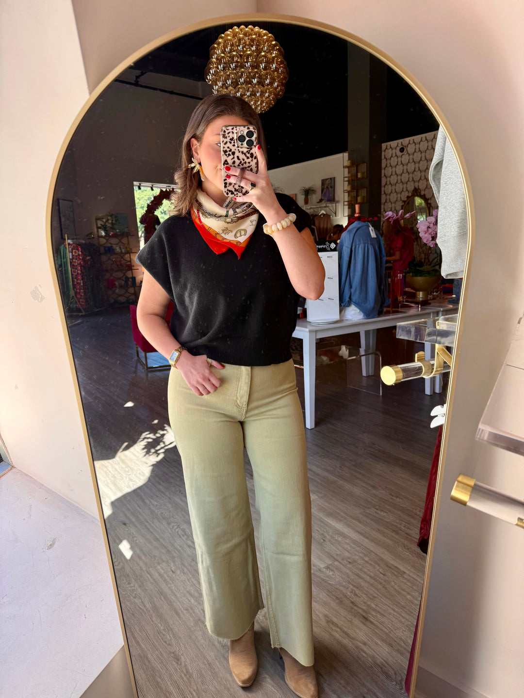 Waverly Straight Wide Leg Denim Pants | Olive Mist