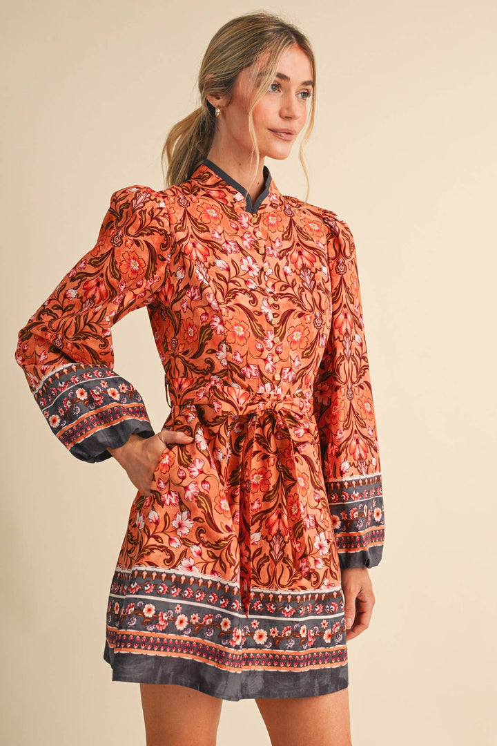 Mandarin Collar Mini Dress