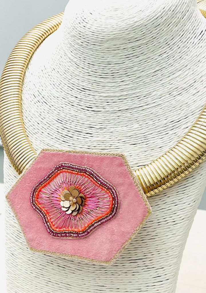 Gilded Medallion Necklace | Pink