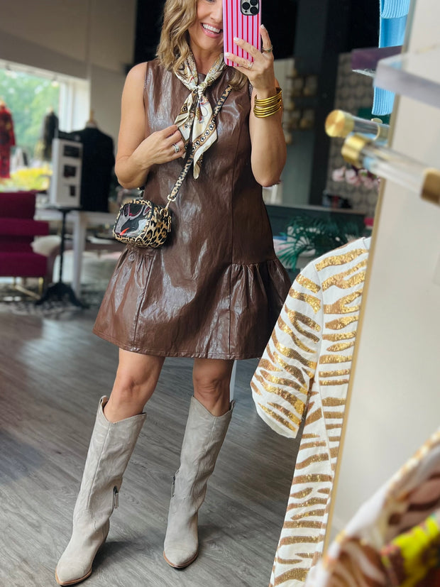 Fort Worth Faux Leather Dress | Chocolate